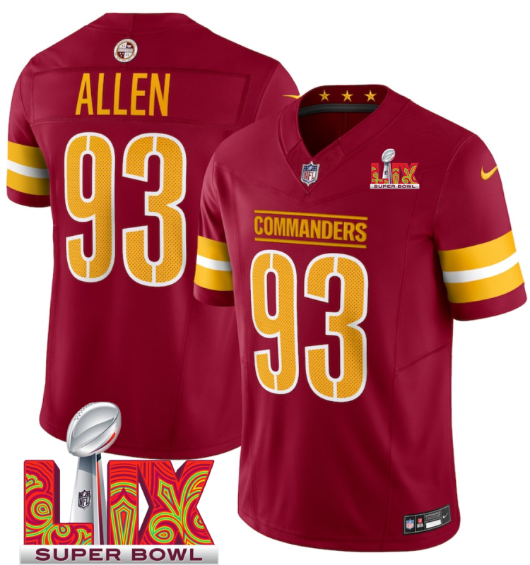 Men's Washington Commanders #93 Jonathan Allen Burgundy F.U.S.E. 24/25 Super Bowl LIX Vapor Untouchable Limited Stitched Football Jersey