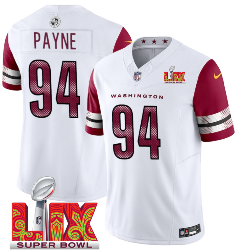 Men's Washington Commanders #94 Da'Ron Payne White F.U.S.E. 24/25 Super Bowl LIX Vapor Untouchable Limited Stitched Football Jersey