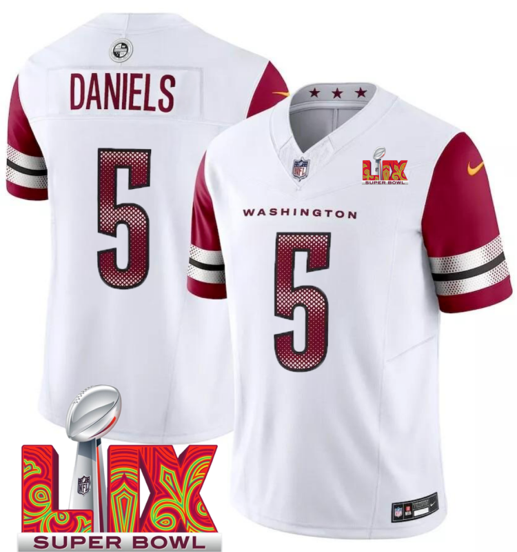 Men's Washington Commanders #5 Jayden Daniels White F.U.S.E. 24/25 Super Bowl LIX Vapor Untouchable Limited Stitched Football Jersey