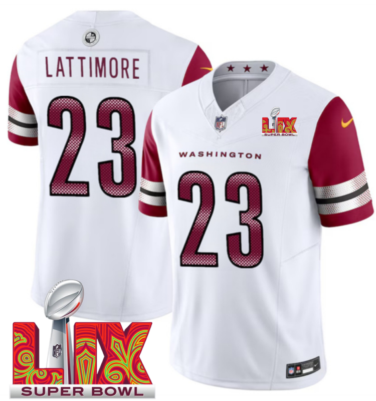 Men's Washington Commanders #23 Marshon Lattimore White F.U.S.E. 24/25 Super Bowl LIX Vapor Untouchable Limited Stitched Football Jersey