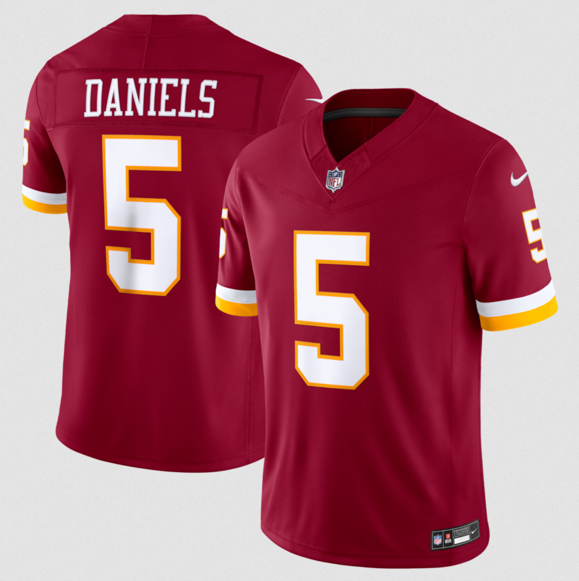 Men's Washington Commanders #5 Jayden Daniels Burgundy 2026 F.U.S.E . Vapor Limited Stitched Football Jersey