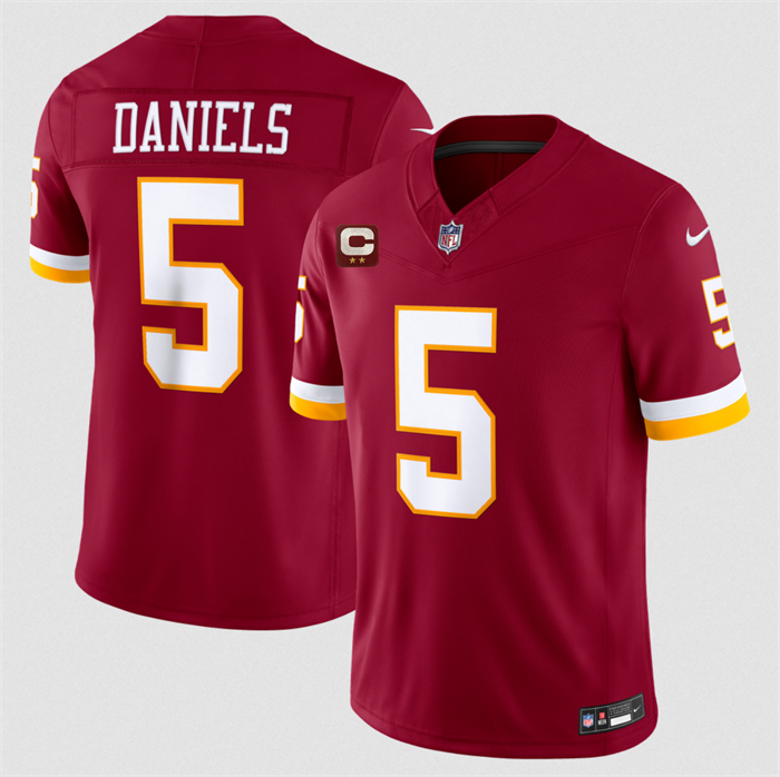 Men's Washington Commanders #5 Jayden Daniels Burgundy With 2-Star C Patch F.U.S.E. Vapor Limited Stitched Football Jersey