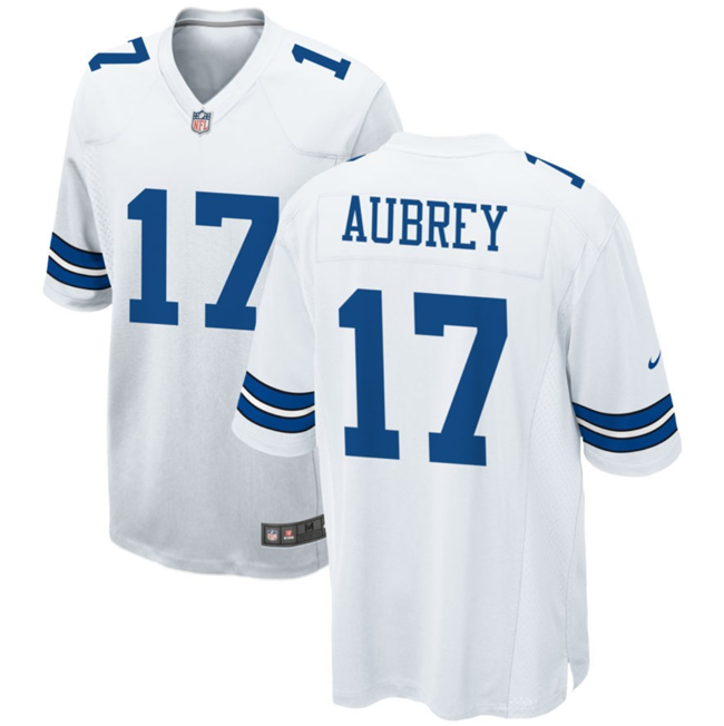 Men's Dallas Cowboys #17 Brandon Aubrey White Stitched Football Game Jersey