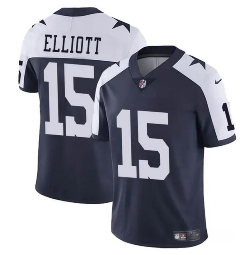 Men's Dallas Cowboys #15 Ezekiel Elliott Navy/White Vapor Untouchable Thanksgiving Limited Stitched Football Jersey