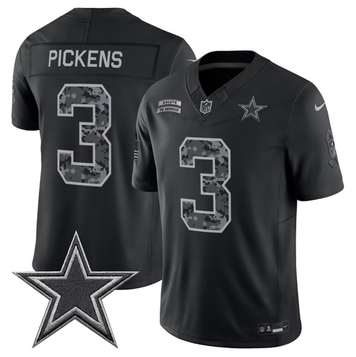 Men's Dallas Cowboys #3 George pickens Black F.U.S.E. 2026 Salute to Service Limited Stitched Football Jersey