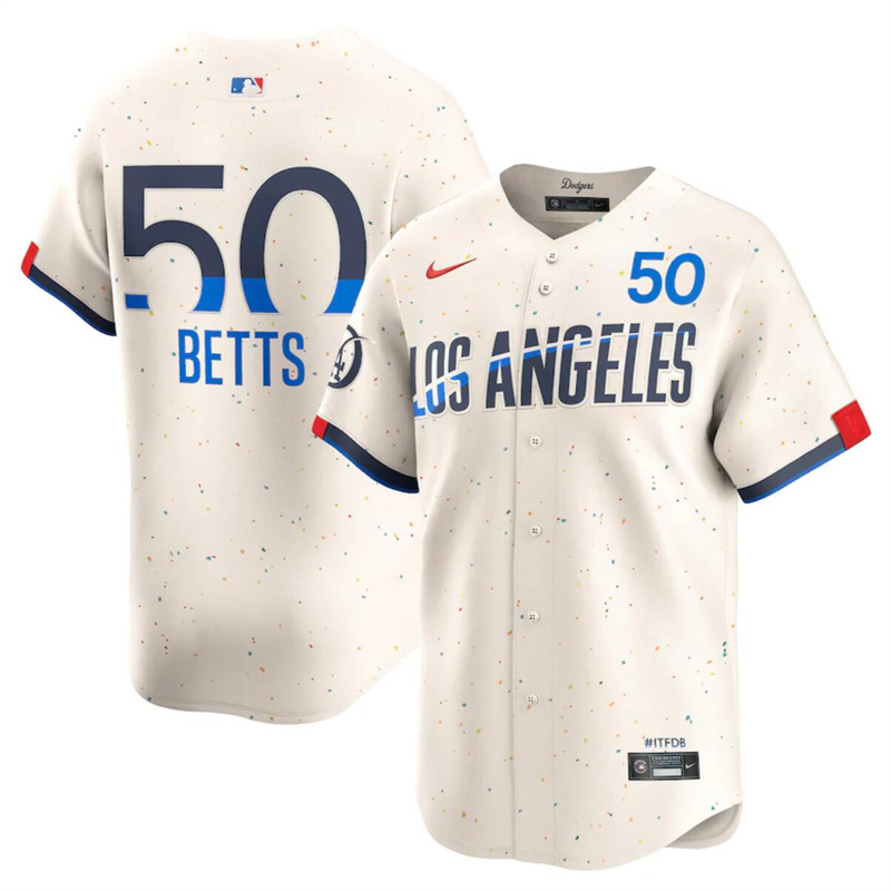 Men's Los Angeles Dodgers #50 Mookie Betts Cream 2024 City Connect Limited Stitched Baseball Jersey