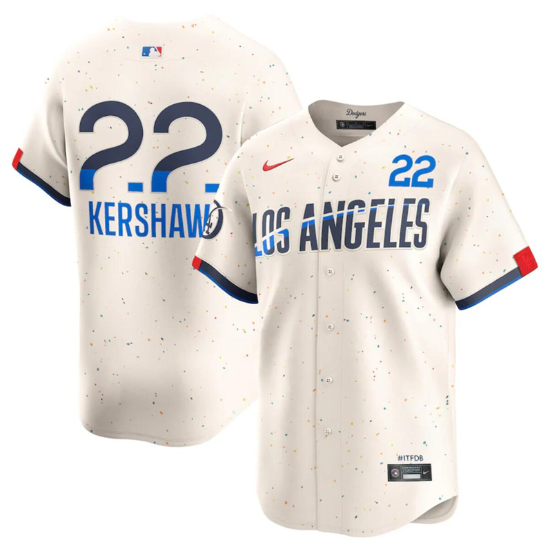 Men's Los Angeles Dodgers #22 Clayton Kershaw Cream 2024 City Connect Limited Stitched Baseball Jersey