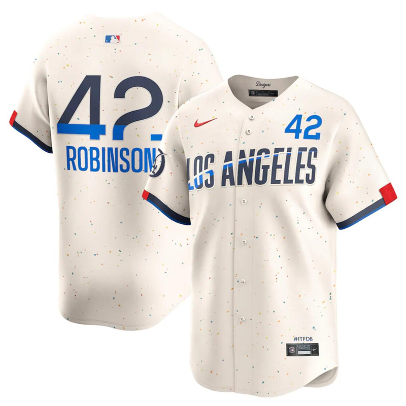 Men's Los Angeles Dodgers #42 Jackie Robinson Cream 2024 City Connect Limited Stitched Baseball Jersey