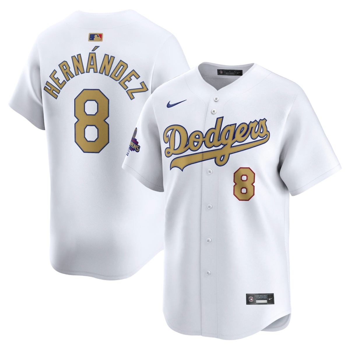 Men's Los Angeles Dodgers #8 Enrique Hernández White 2025 Gold Collection Limited Stitched Baseball Jersey Men's Los Angeles Dodgers #8 Enrique Hernández White 2025 Gold Collection Limited Stitched Baseball Jersey