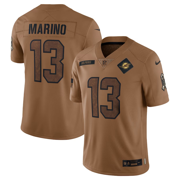 Men's Miami Dolphins #13 Dan Marino 2023 Brown Salute To Service Limited Stitched Football Jersey