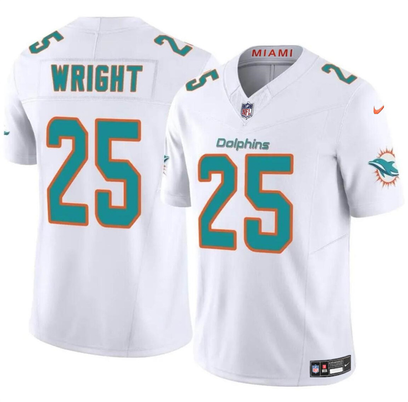 Men's Miami Dolphins #25 Jaylen Wright White 2024 F.U.S.E Vapor Limited Stitched Football Jersey