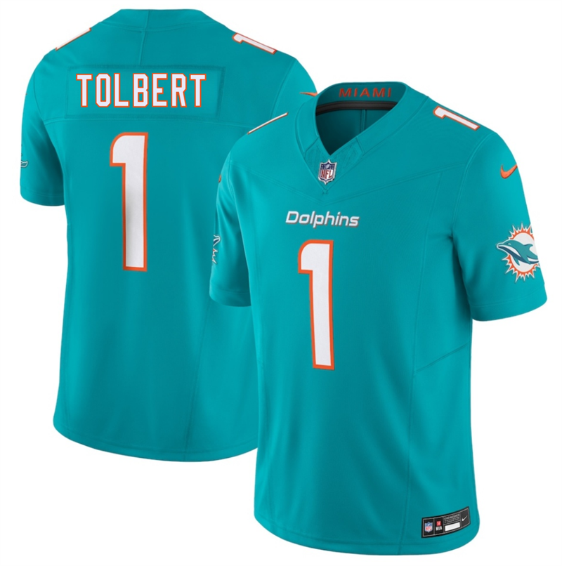 Men's Miami Dolphins #1 Jalen Tolbert Aqua 2026 F.U.S.E. Vapor Limited Stitched Football Jersey