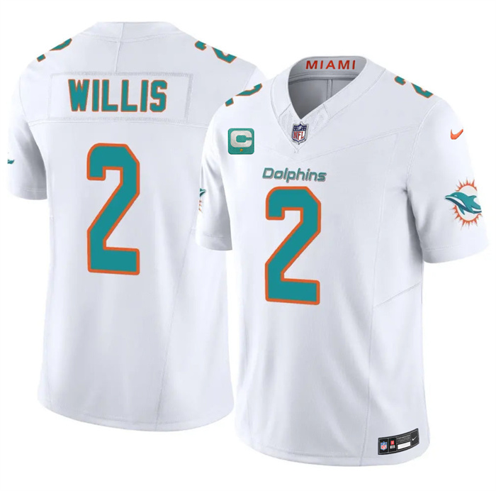Men's Miami Dolphins #2 Malik Willis White 2026 F.U.S.E. 1-Star C Patch Vapor Limited Stitched Football Jersey