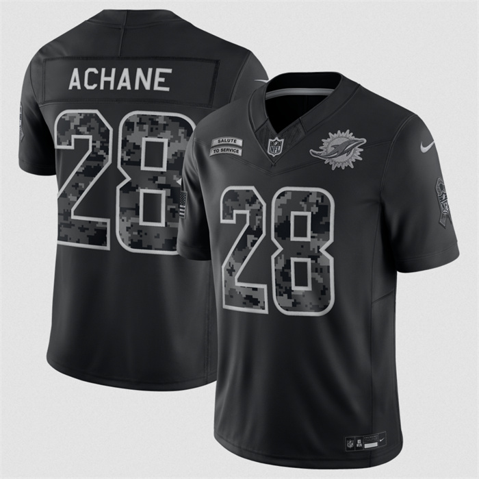 Men's Miami Dolphins #28 De'Von Achane Black F.U.S.E. 2026 Salute to Service Limited Stitched Football Jersey