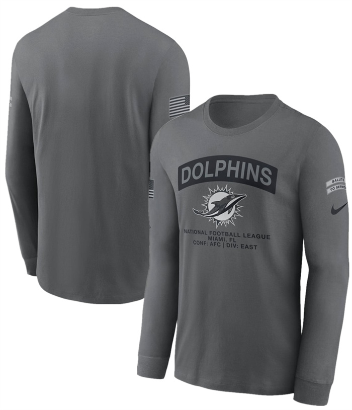 Men's Miami Dolphins Gray 2026 Salute to Service Long Sleeve T-Shirt