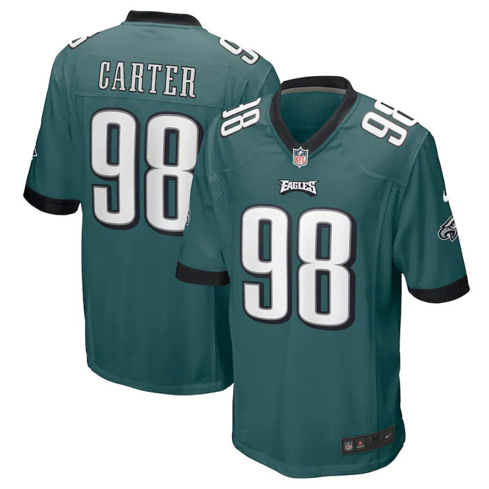 Men's Philadelphia Eagles #98 Jalen Carter Green Stitched Game Jersey