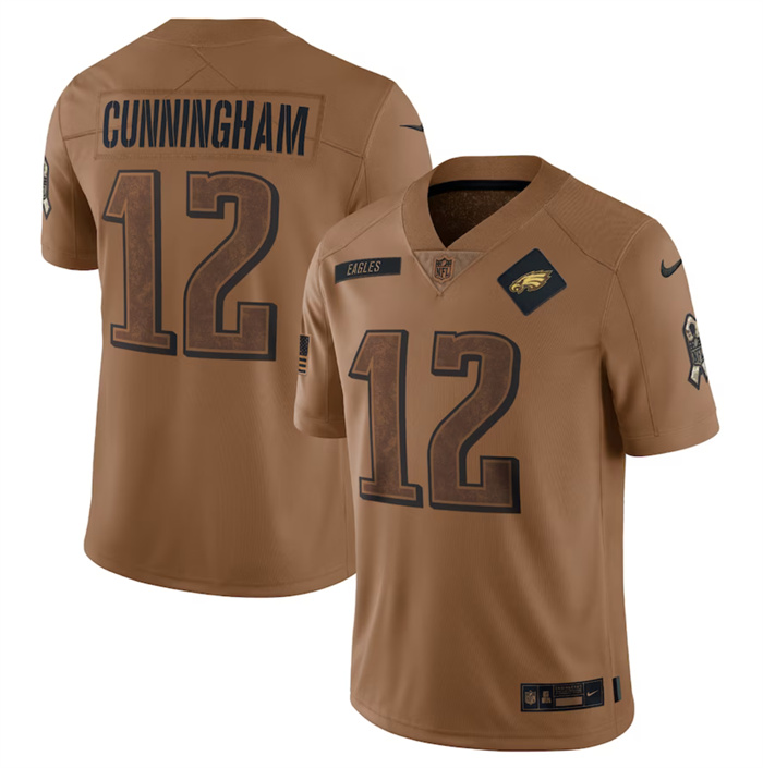 Men's Philadelphia Eagles #12 Randall Cunningham 2023 Brown Salute To Service Limited Football Jersey