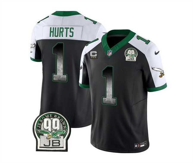 Men's Philadelphia Eagles #1 Jalen Hurts Black/White 2023 F.U.S.E. With 3-star C Patch Throwback Vapor Untouchable Limited Stitched Football Jersey
