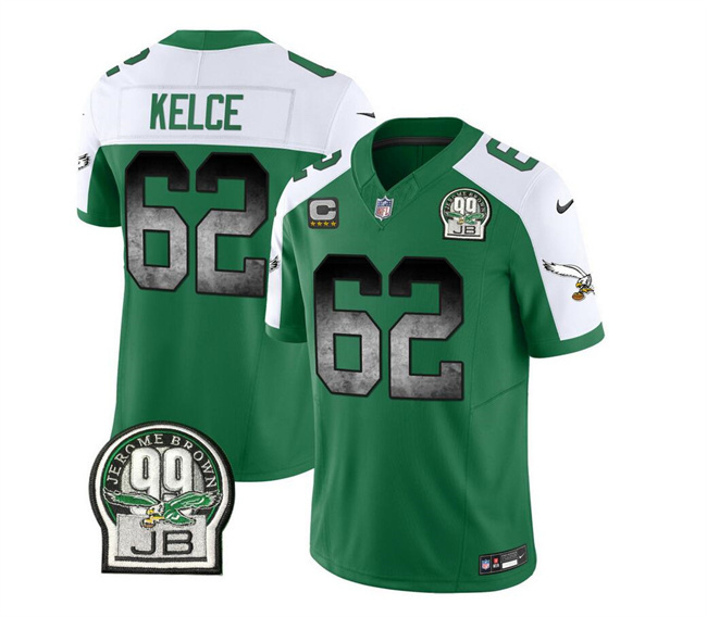 Men's Philadelphia Eagles #62 Jason Kelce Green/White 2023 F.U.S.E. With 4-star C Patch Throwback Vapor Untouchable Limited Stitched Football Jersey