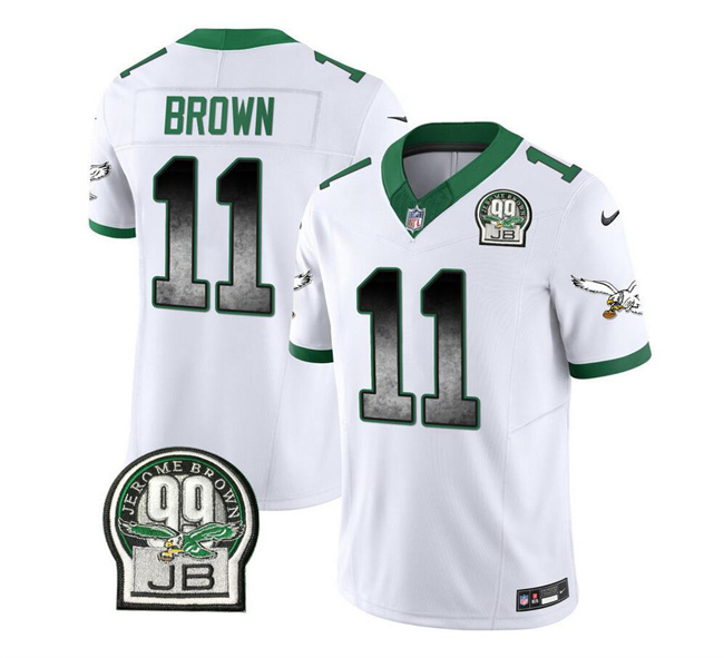 Men's Philadelphia Eagles #11 A. J. Brown White 2023 F.U.S.E. Throwback Vapor Untouchable Limited Stitched Football Jersey