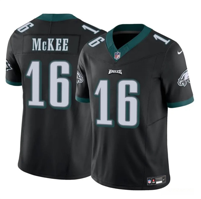 Men's Philadelphia Eagles #16 Tanner McKee Black F.U.S.E. Vapor Untouchable Limited Stitched Football Jersey Men's Philadelphia Eagles #16 Tanner McKee Black F.U.S.E. Vapor Untouchable Limited Stitched Football Jersey