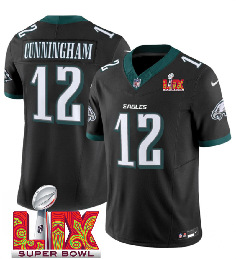 Men's Philadelphia Eagles #12 Randall Cunningham Black F.U.S.E. 24/25 Super Bowl LIX Vapor Untouchable Limited Stitched Football Jersey Men's Philadelphia Eagles #12 Randall Cunningham Black F.U.S.E. 24/25 Super Bowl LIX Vapor Untouchable Limited Stitched Football Jersey