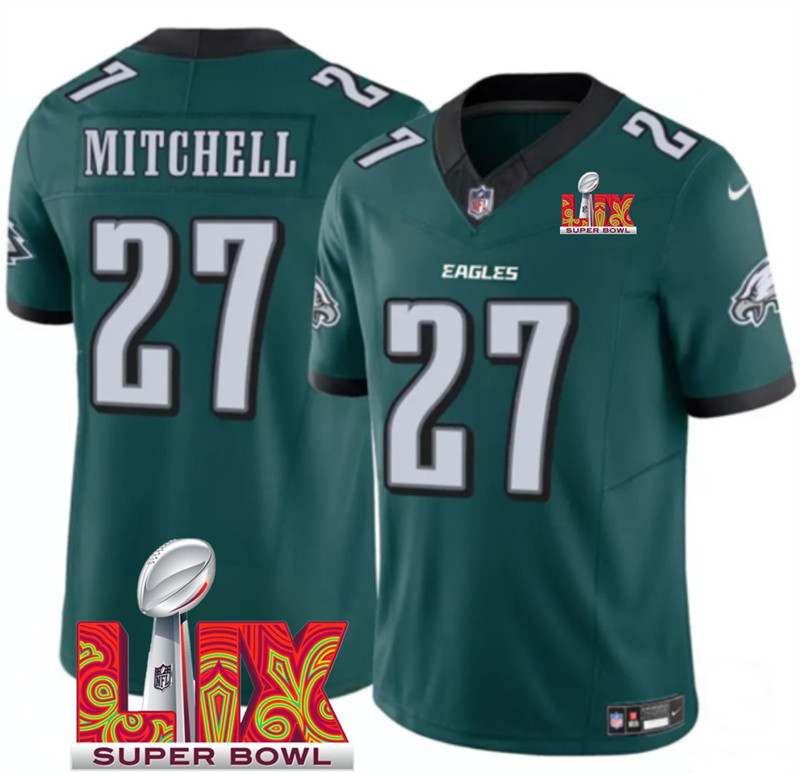 Men's Philadelphia Eagles #27 Quinyon Mitchell Green F.U.S.E. 24/25 Super Bowl LIX Vapor Untouchable Limited Stitched Football Jersey