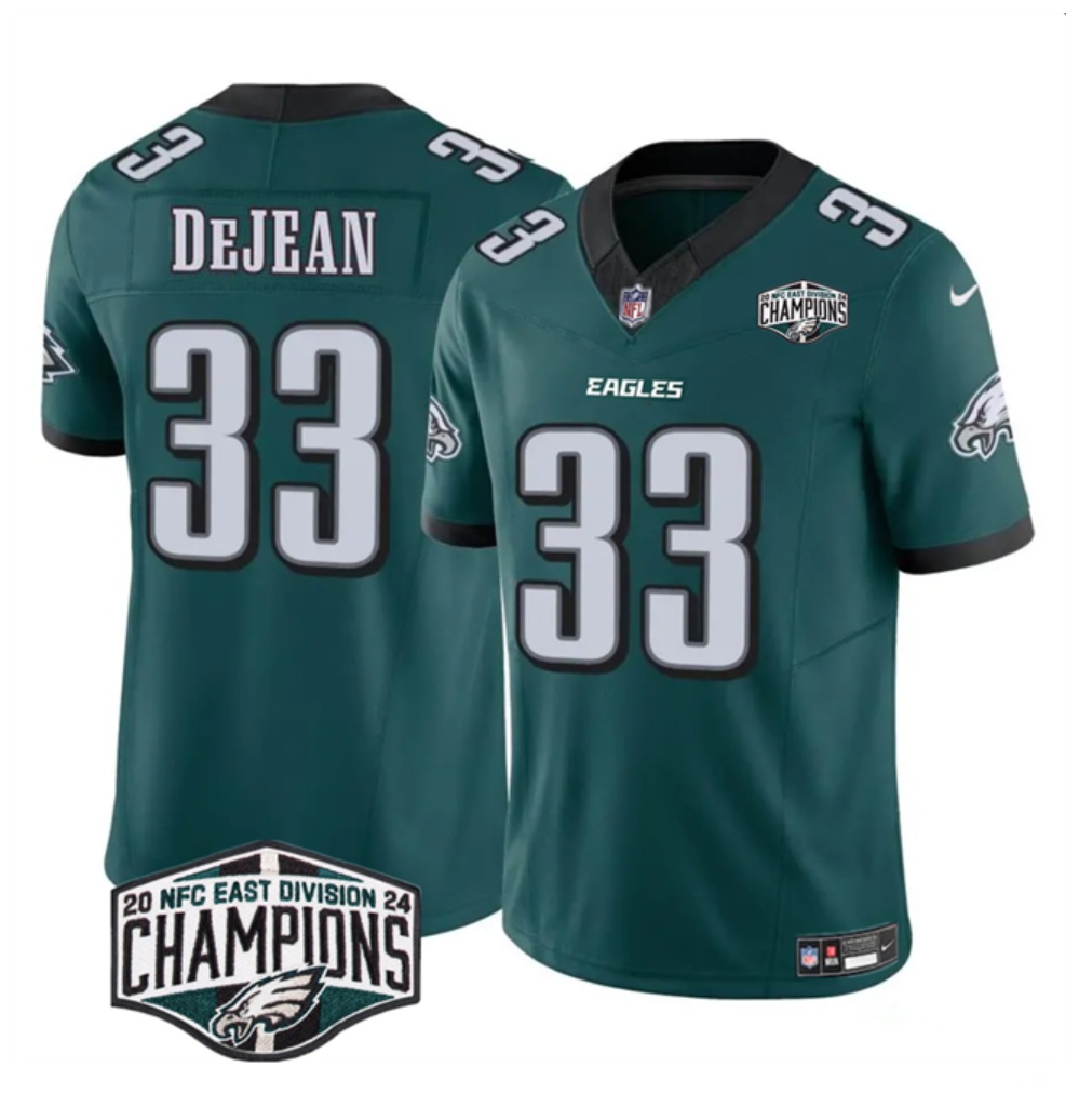 Men's Philadelphia Eagles #33 Cooper DeJean Green 2024 NFC East Champions F.U.S.E. Vapor Untouchable Limited Stitched Football Jersey Men's Philadelphia Eagles #33 Cooper DeJean Green 2024 NFC East Champions F.U.S.E. Vapor Untouchable Limited Stitched Football Jersey