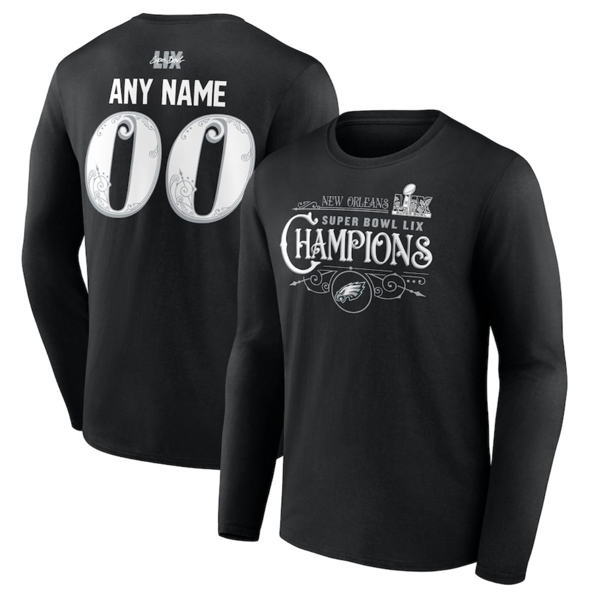 Men's Philadelphia Eagles Active Player Custom Black Super Bowl LIX Champions Name & Number Long Sleeve T-Shirt Men's Philadelphia Eagles Active Player Custom Black Super Bowl LIX Champions Name & Number Long Sleeve T-Shirt