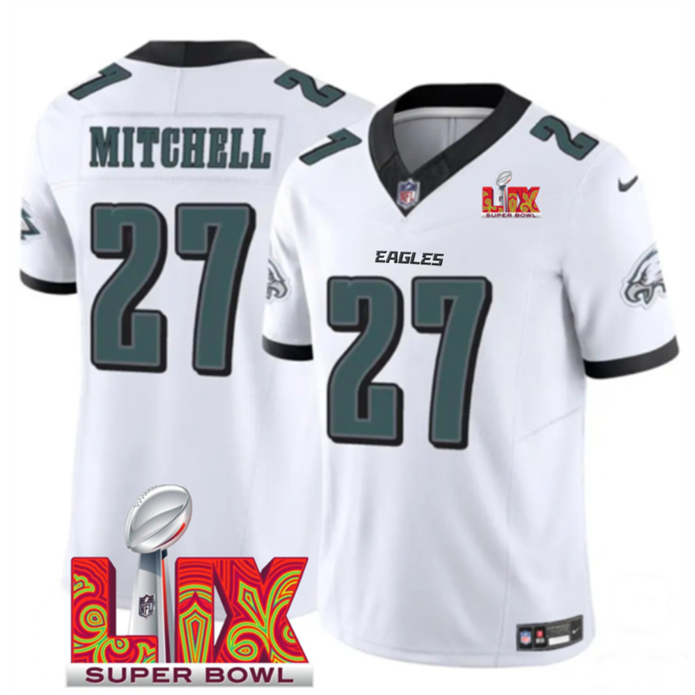 Men's Philadelphia Eagles #27 Quinyon Mitchell White F.U.S.E. 24/25 Super Bowl LIX Vapor Untouchable Limited Stitched Football Jersey