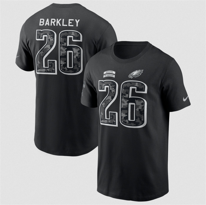 Men's Philadelphia Eagles #26 Saquon Barkley Black 2026 Salute to Service Name & Number T-Shirt