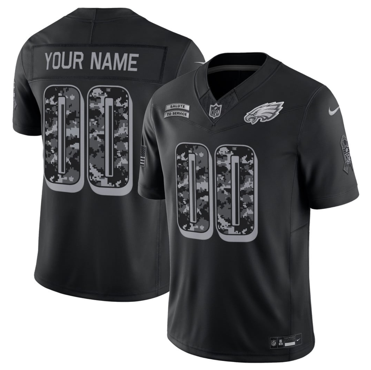 Men's Philadelphia Eagles Active Player Custom Black F.U.S.E. 2026 Salute to Service Limited Stitched Football Jersey