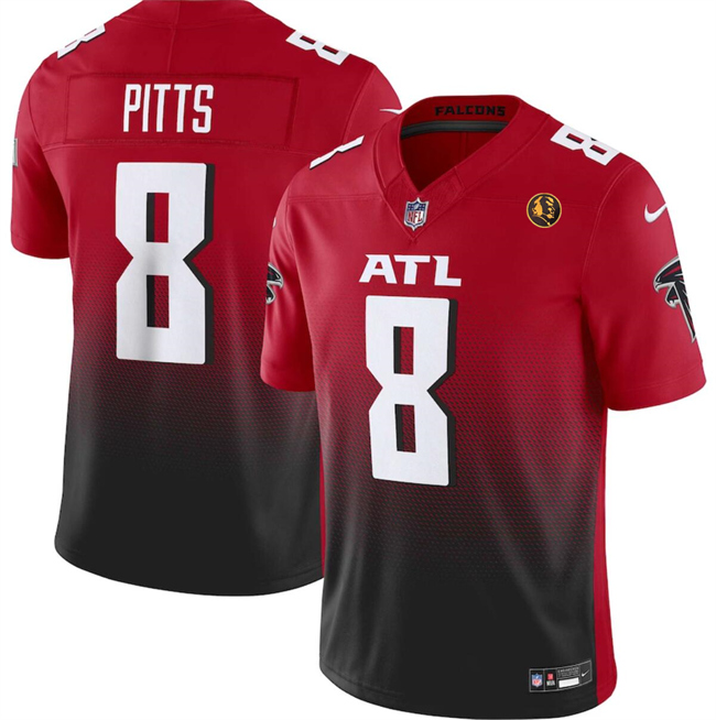 Men's Atlanta Falcons #8 Kyle Pitts Red/Black 2023 F.U.S.E. With John Madden Patch Vapor Limited Stitched Football Jersey