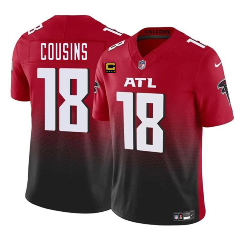 Men's Atlanta Falcons #18 Kirk Cousins Red/Black 2024 F.U.S.E With 4-Star C Patch Vapor Untouchable Limited Stitched Football Jersey