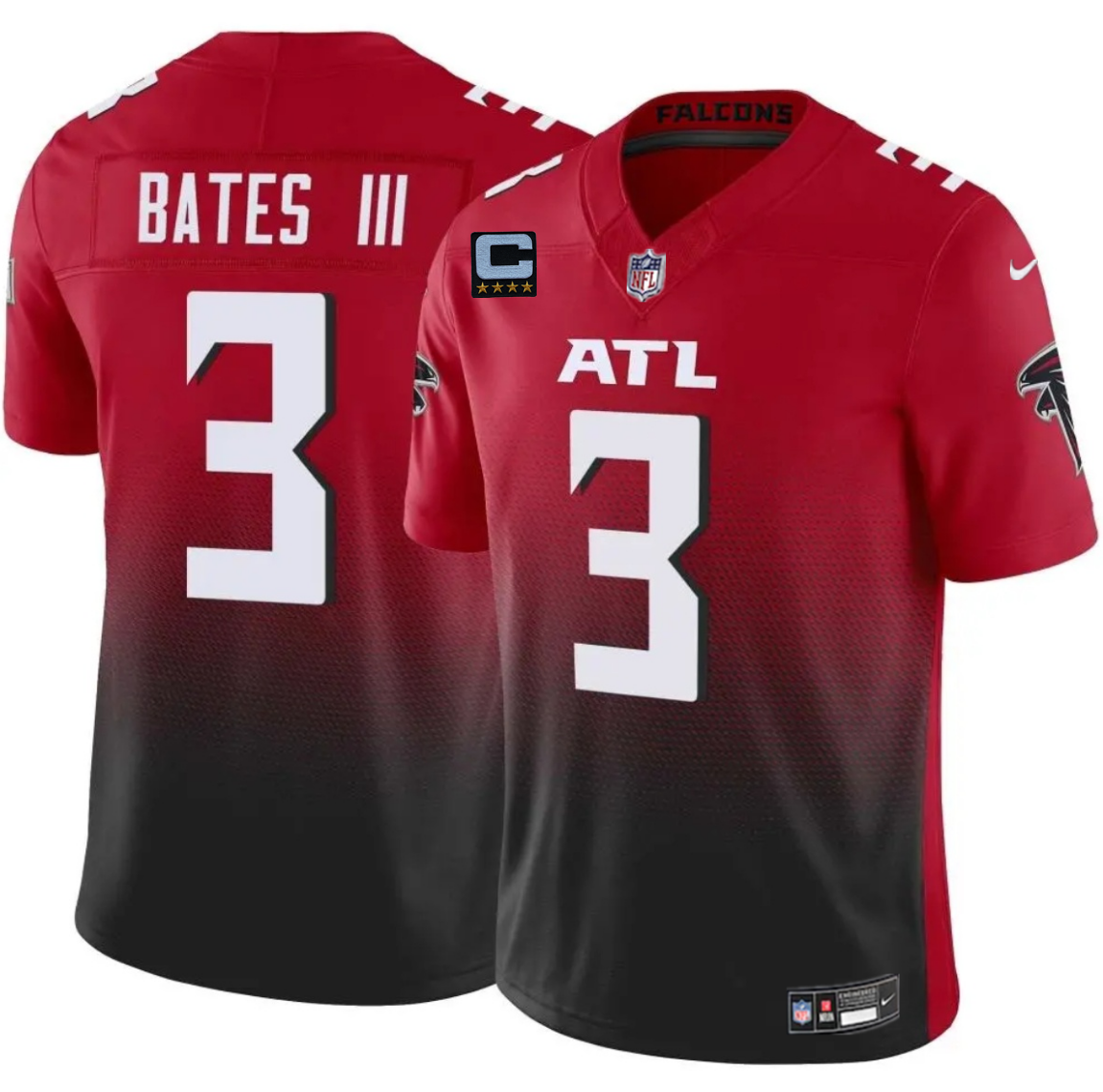 Men's Atlanta Falcons #3 Jesse Bates III Red/Black 2025 F.U.S.E With 4-Star C Patch Vapor Untouchable Limited Stitched Football Jersey