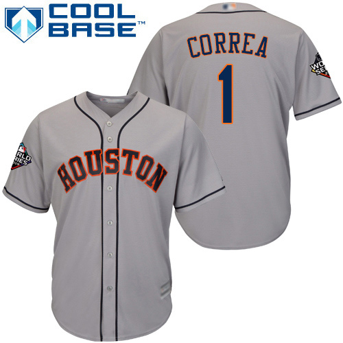 Astros #1 Carlos Correa Grey New Cool Base 2019 World Series Bound Stitched MLB Jersey
