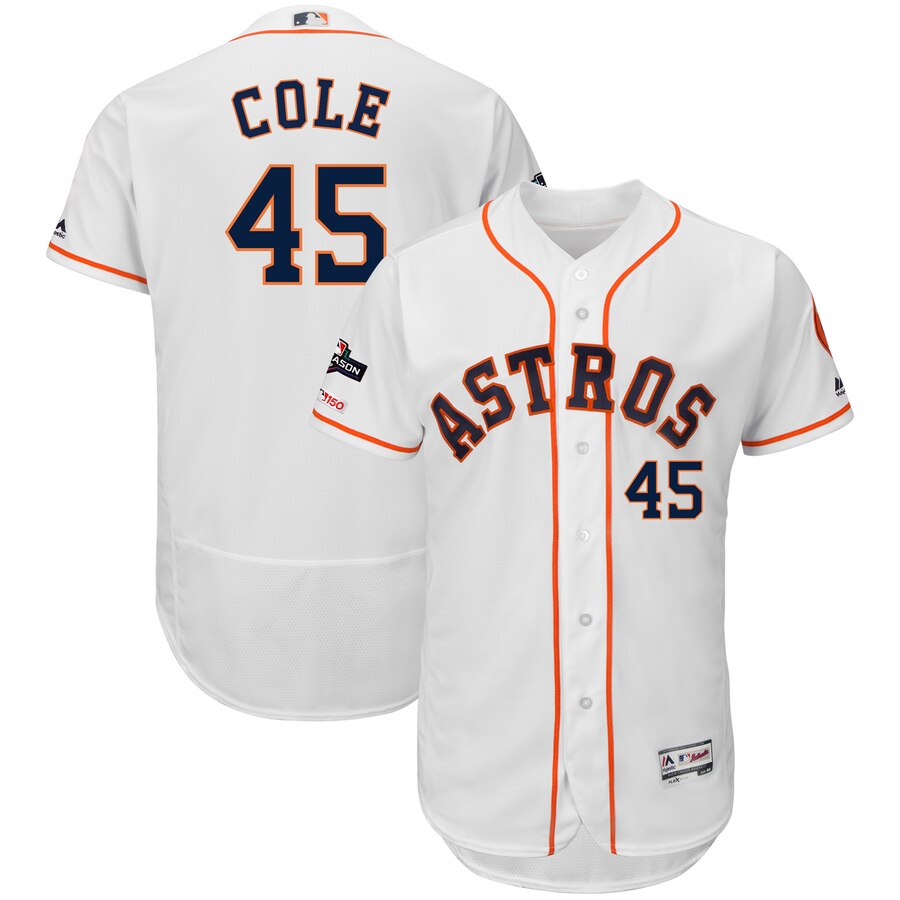 Houston Astros #45 Gerrit Cole Majestic 2019 Postseason Authentic Flex Base Player Jersey White
