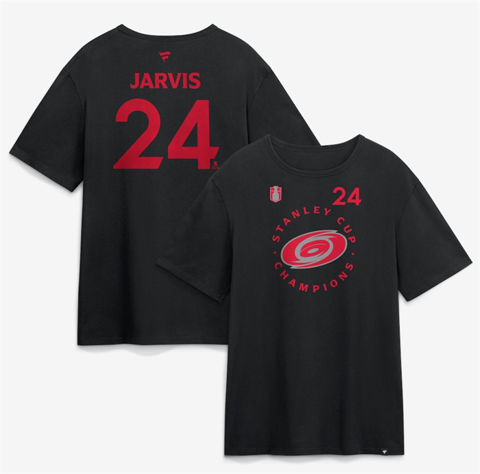 Men's Carolina Hurricanes #24 Black 2026 Stanley Cup Champions Name & Number T-Shirt