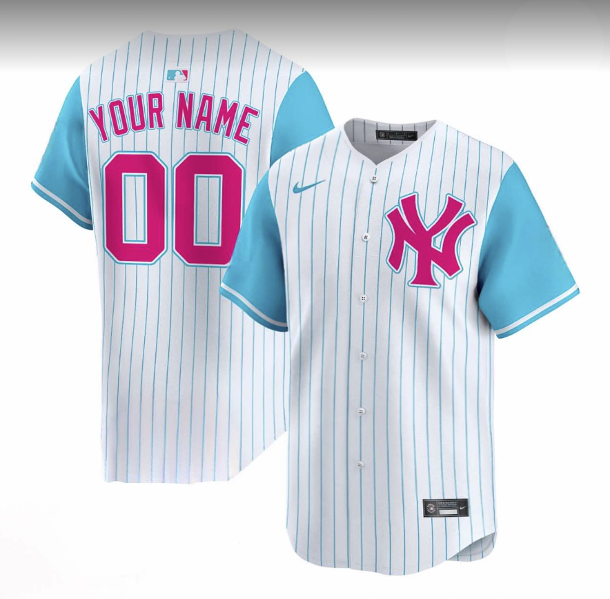 Men's New York Yankees Custom White/Blue Stitched Baseball Jersey Men's New York Yankees Custom White/Blue Stitched Baseball Jersey
