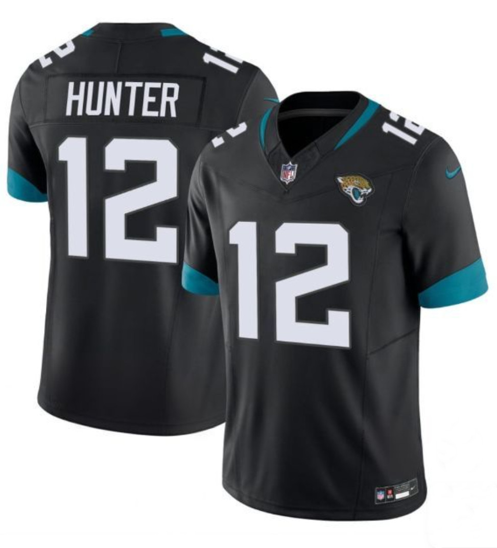 Men's Jacksonville Jaguars #12 Travis Hunter Black 2025 Draft F.U.S.E. Vapor Limited Stitched Football Jersey Men's Jacksonville Jaguars #12 Travis Hunter Black 2025 Draft F.U.S.E. Vapor Limited Stitched Football Jersey