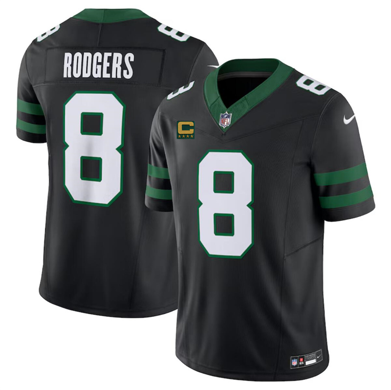 Men's New York Jets #8 Aaron Rodgers Black 2024 F.U.S.E. With 4-Star C Patch Vapor Limited Stitched Jersey