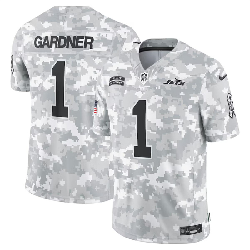 Men's New York Jets #1 Sauce Gardner  2024 F.U.S.E Arctic Camo Salute to Service Limited Stitched Football Jersey