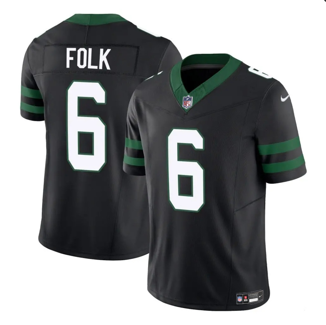 Men's New York Jets #6 Nick Folk Black 2025 F.U.S.E. Vapor Untouchable Limited Stitched Jersey Men's New York Jets #6 Nick Folk Black 2025 F.U.S.E. Vapor Untouchable Limited Stitched Jersey