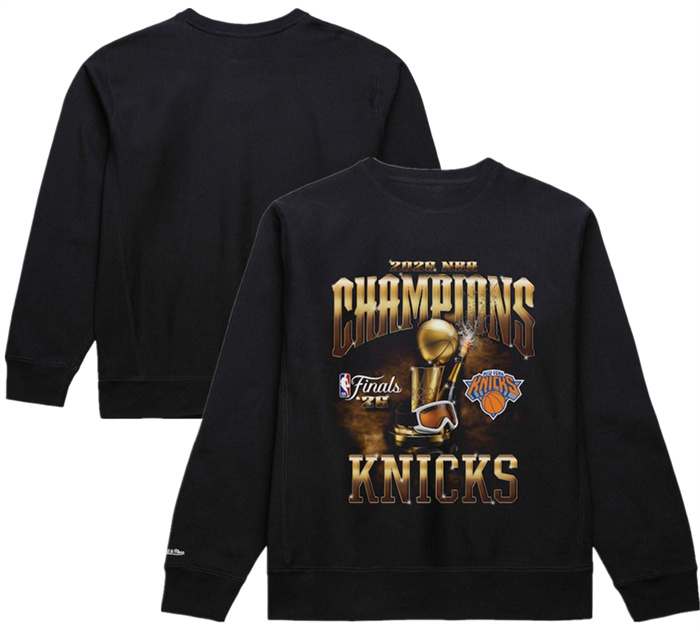 Men's New York Knicks Black 2026 Finals Champions Crewneck Sweatshirt Men's New York Knicks Black 2026 Finals Champions Crewneck Sweatshirt