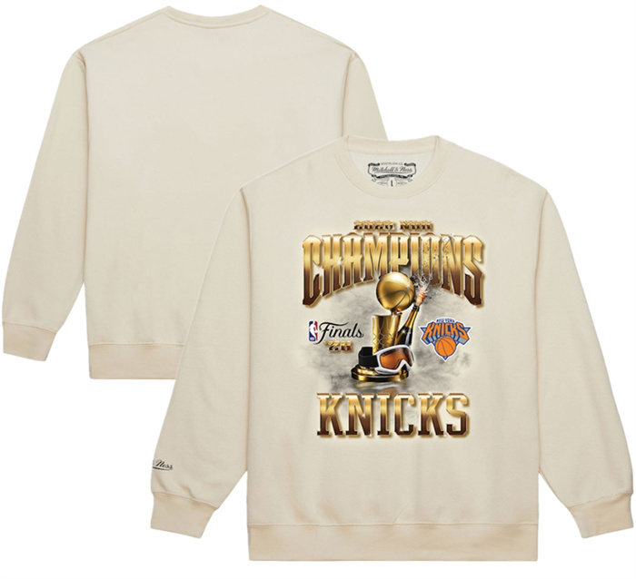 Men's New York Knicks Cream 2026 Finals Champions Crewneck Sweatshirt Men's New York Knicks Cream 2026 Finals Champions Crewneck Sweatshirt
