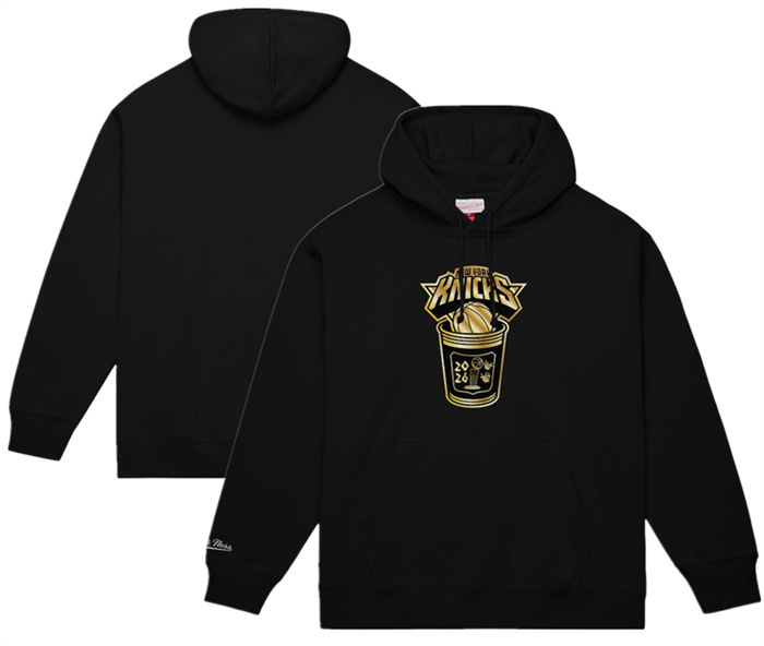 Men's New York Knicks Black 2026 Finals Champions Gold Coffee Cup Hoodie Men's New York Knicks Black 2026 Finals Champions Gold Coffee Cup Hoodie