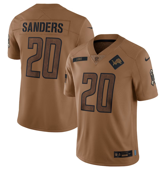 Men's Detroit Lions #20 Barry Sanders 2023 Brown Salute To Service Limited Football Jersey