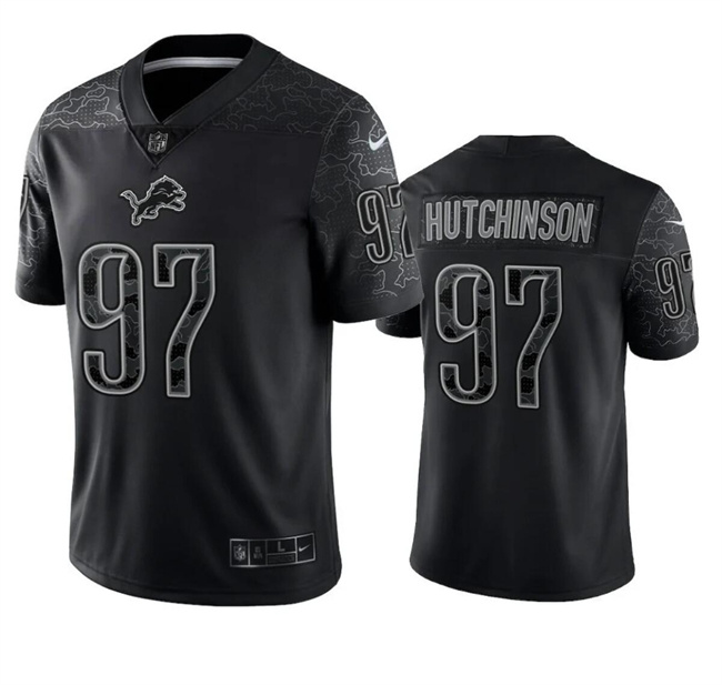 Men's Detroit Lions #97 Aidan Hutchinson Black Reflective Stitched Jersey
