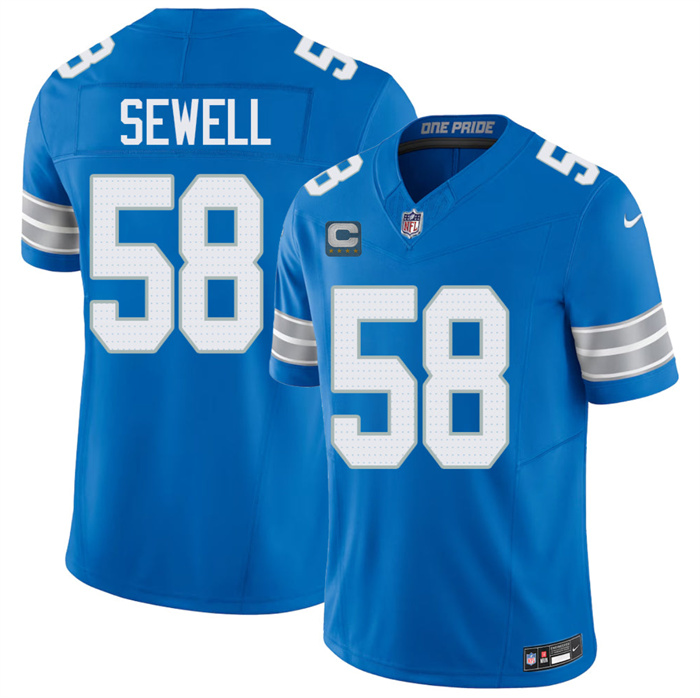 Men's Detroit Lions #58 Penei Sewell Blue 2026 With 4-Star C Patch F.U.S.E. Vapor Limited Stitched Jersey