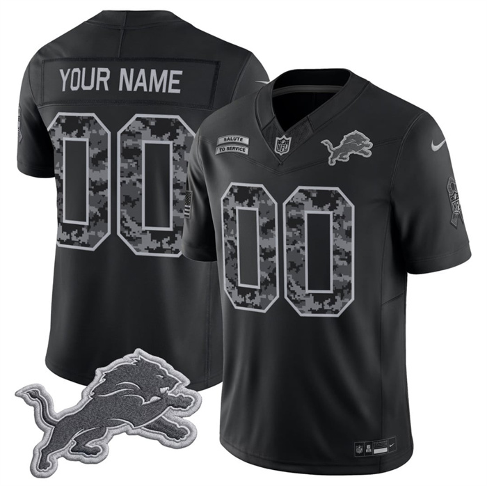 Men's Detroit Lions Active Player Custom Black F.U.S.E. 2026 Salute to Service Limited Stitched Football Jersey
